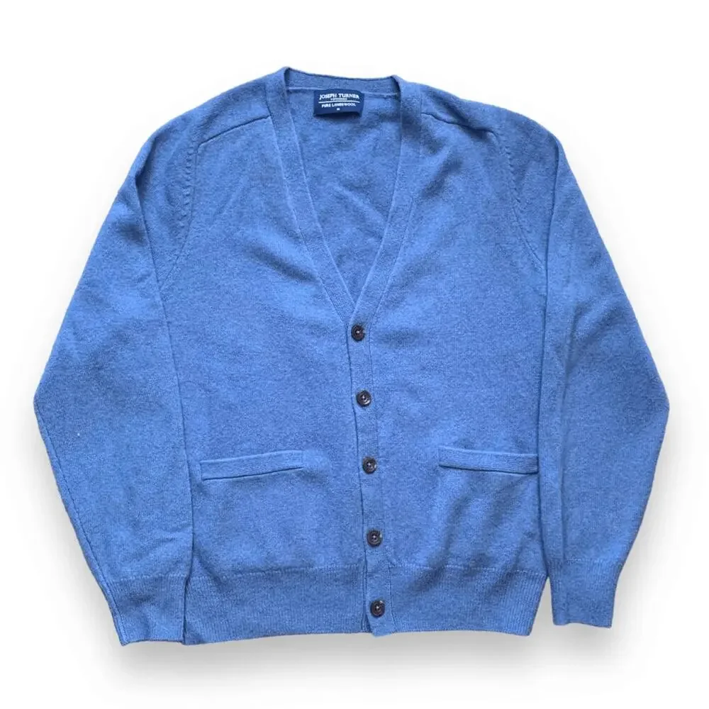 Joseph Turner Yorkshire Blue Lambswool Cardigan Sweater Men’s Medium Unisex Knit